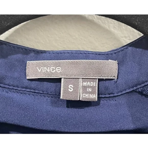 VINCE. Silk Banded Navy Collar Blouse